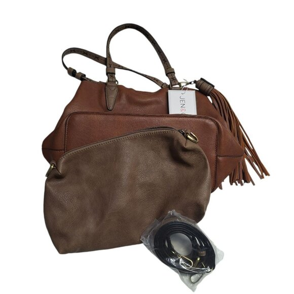 Jen & Co Vegan Leather Handbag Purse Shoulder Bag in a Bag Set Brown Soft - Picture 1 of 12